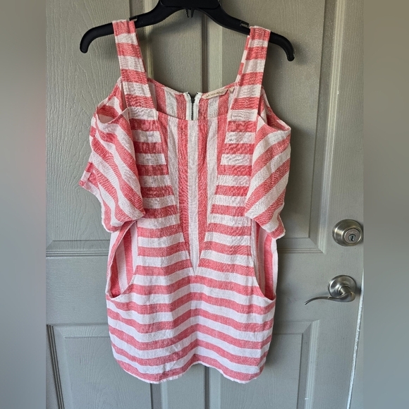 Soft Surroundings Women Linen  Blend Top XS Cold Shoulder Striped Casual - Picture 2 of 13